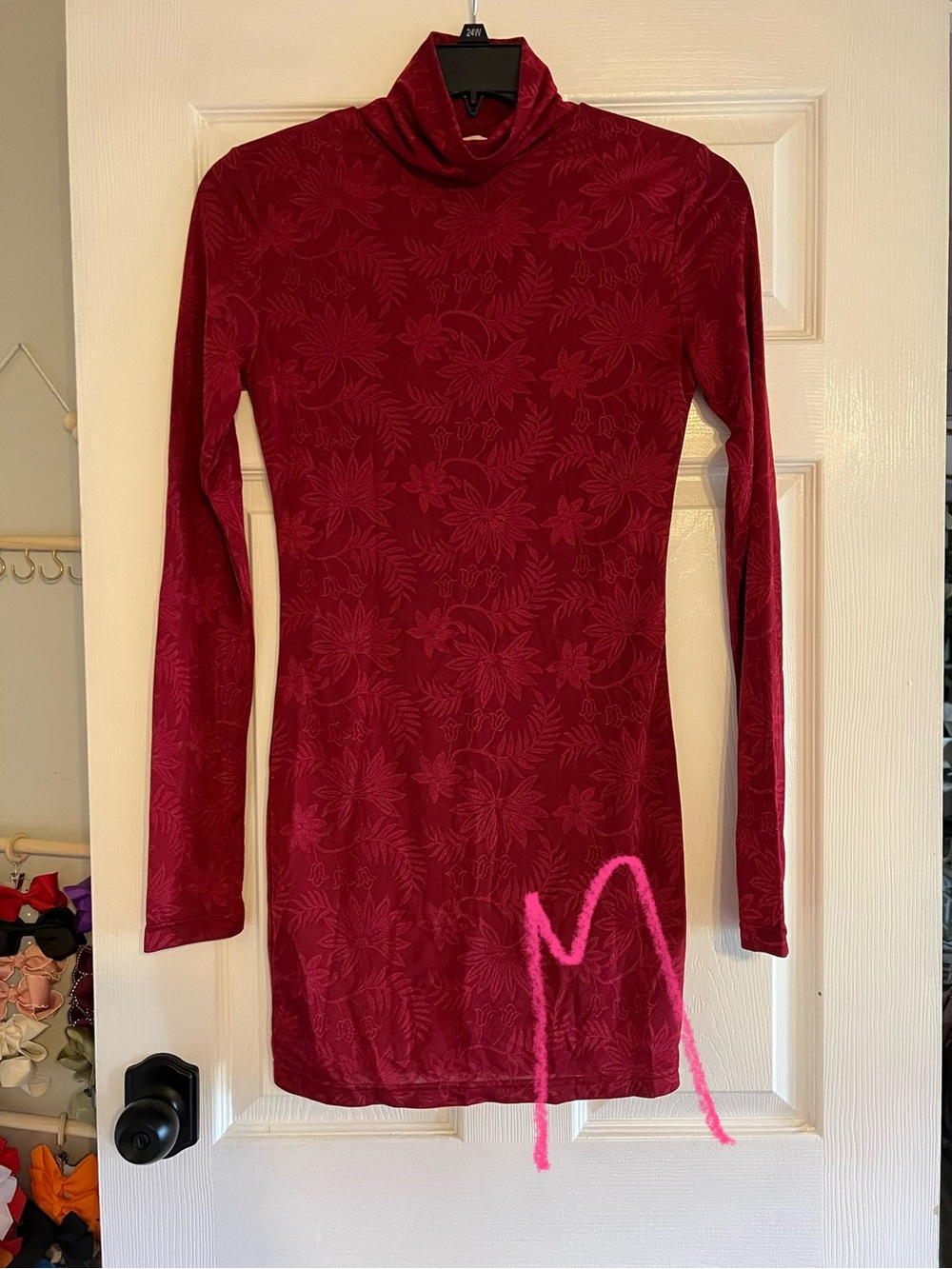 Pink Lily Burgundy Long Sleeve Mock Neck Dress